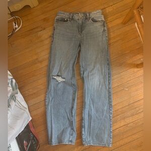 Light-Wash Distressed Low-Rise Baggy Straight Leg Denim Blue Jeans Size 27